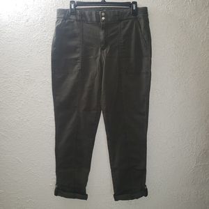 White House Black Market Sz 10 Straight Crop Pants Cuffed Green Cargo Mid Rise